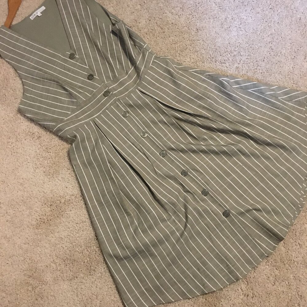 VTG Y2K Cleo Striped Linen Look Midi Button Down Dress 14 Academia Babydoll - Picture 10 of 15